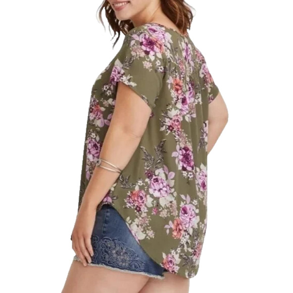 Torrid Floral Print Georgette Keyhole Blouse Green Lightweight Plus Size 1 1X - Picture 8 of 9